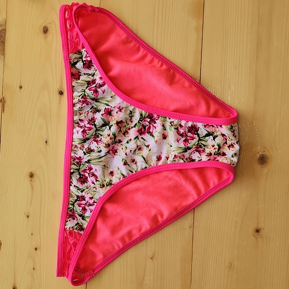 TINIBIKINI Swimwear 2 Pc Swimsuit Crop Top And Bottom Neon Floral M - Picture 4 of 12